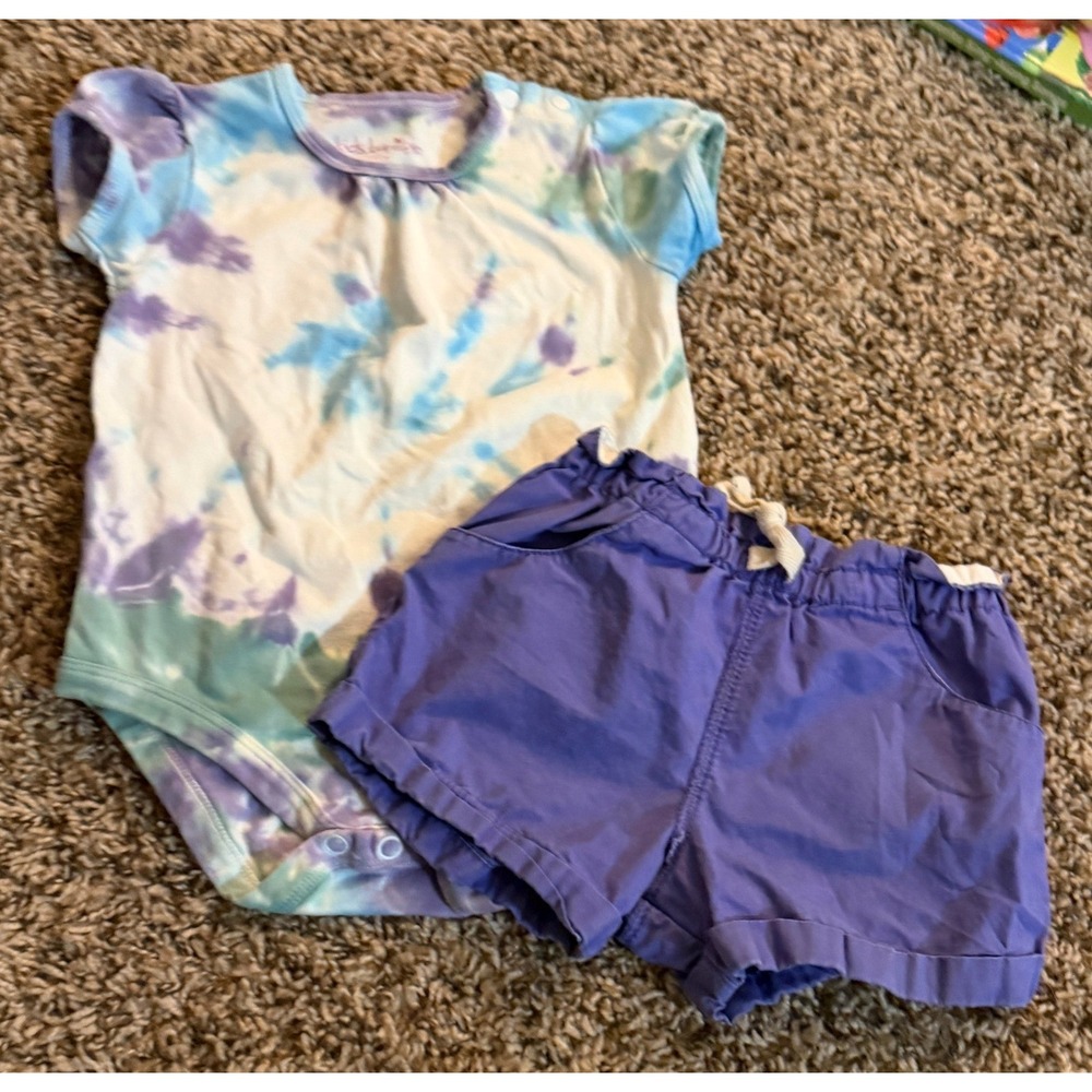 Kids Korner-Carter's Tie Dye Bodysuit & Purple Shorts-12 Months